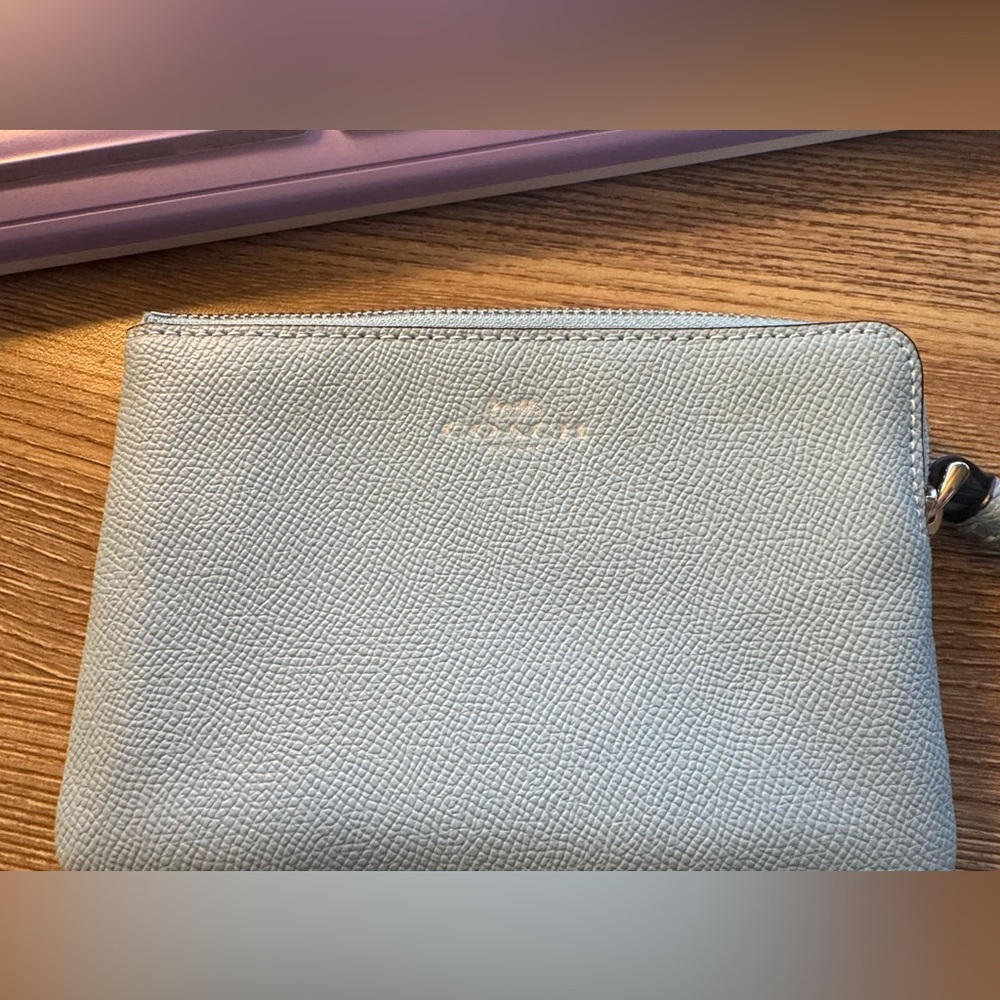 Coach corner zip wallet wristlet - light blue